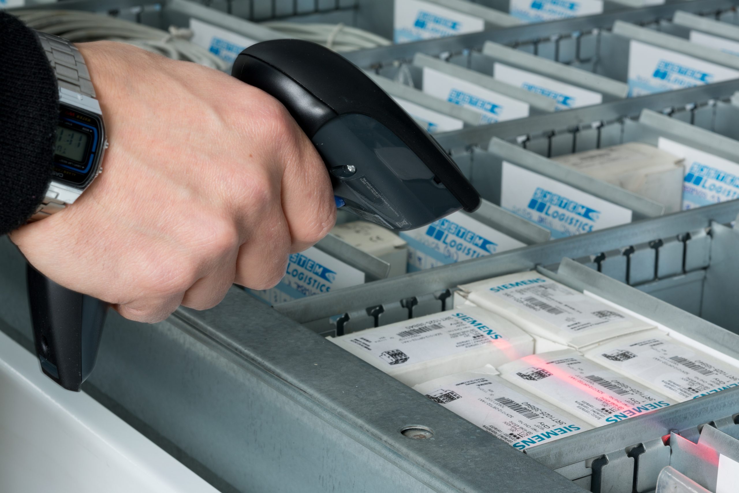 Barcode reader scanning boxes