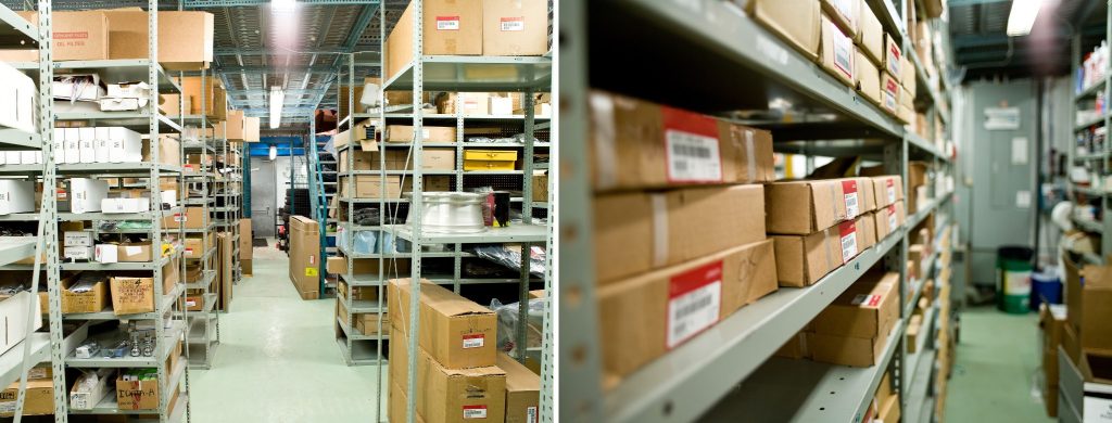 Conventional shelving in a warehouse