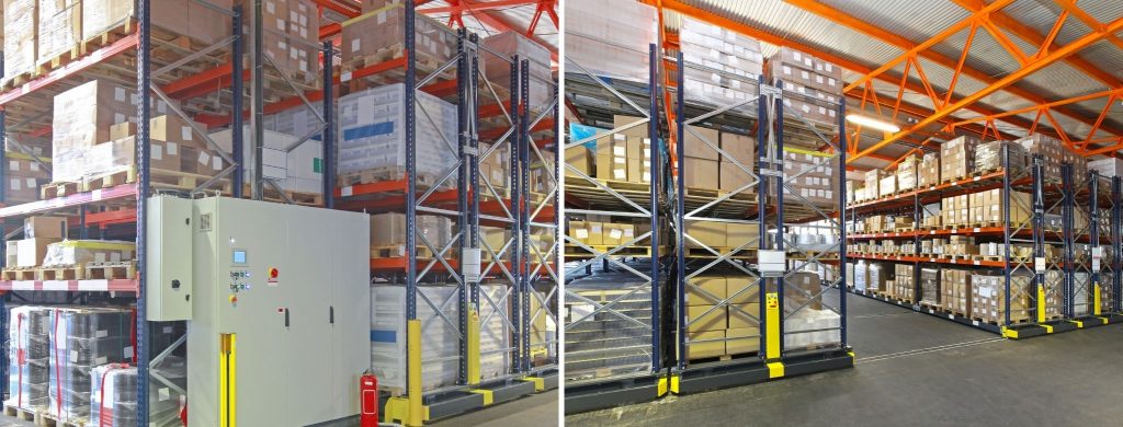 Mobile pallet racking installed on motorize carriages