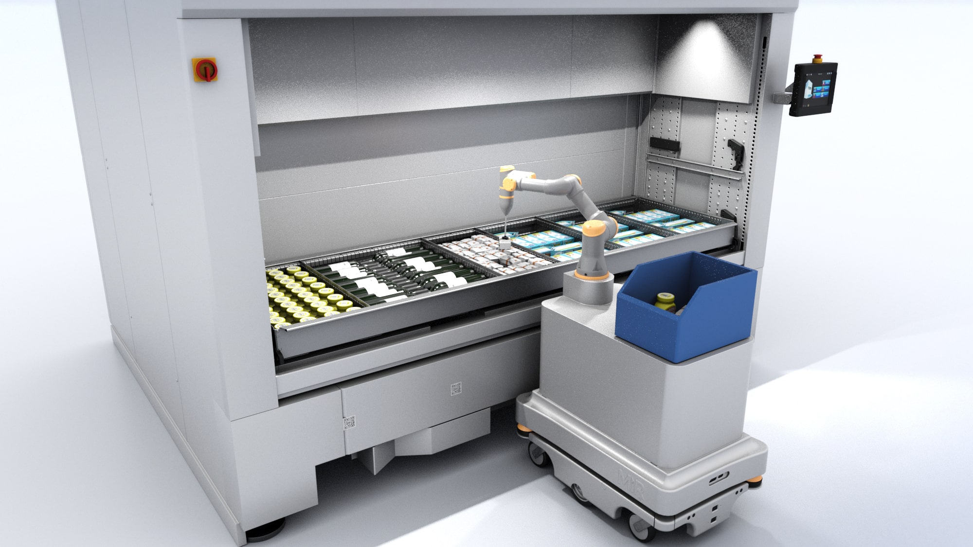 Modula Integration with Autonomous Mobile Robots (AMRs): Fully Automated Each Picking with a vertical lift module and a AMR