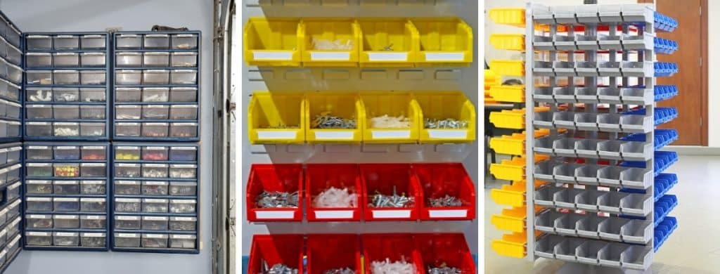 Plastic-storage-containers-with-small-parts-and-tools