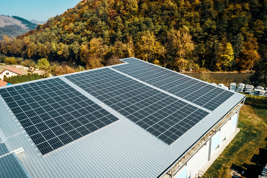 A warehouse with solar panels​