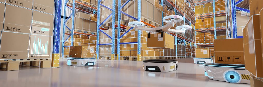 Warehouse drones in a storage facility