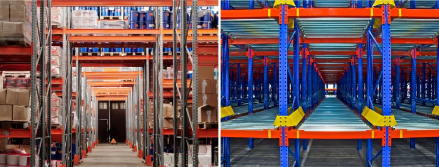 Multi-tier pallet rack and pallet flow racks