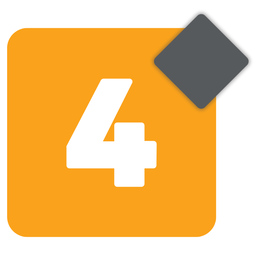 Large white number 4 on an orange rounded square, symbolizing automation in packaging, with a small gray diamond at the top right corner.