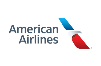 American Airlines logo with the company name in gray text and a stylized aerospace-inspired red, white, and blue eagle on the right.