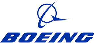 Boeing logo featuring a stylized airplane and orbit, symbolizing Aerospace innovation, above “Boeing” in blue capital letters.