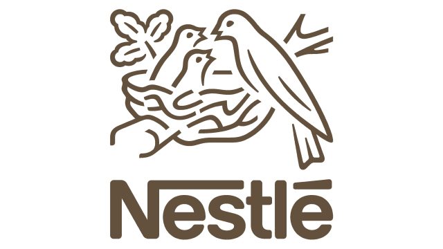 Nestlé logo featuring a bird feeding two chicks in a nest, symbolizing care in the manufacturing industry and automation solutions.