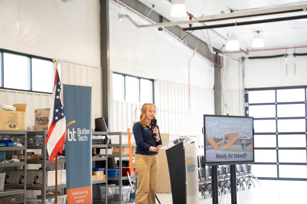 Cutting ceremony for the new Butler Tech Aviation Center at Middletown Regional Airport.