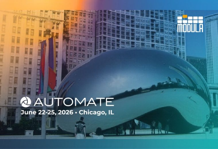 Cloud Gate in Millennium Park featuring Automate 2026 event details and Modula Flexibox logo overlaid on the image.