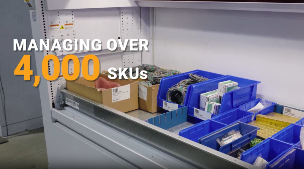 Spare parts stored in a Modula Vertical Lift Module at Jamesway