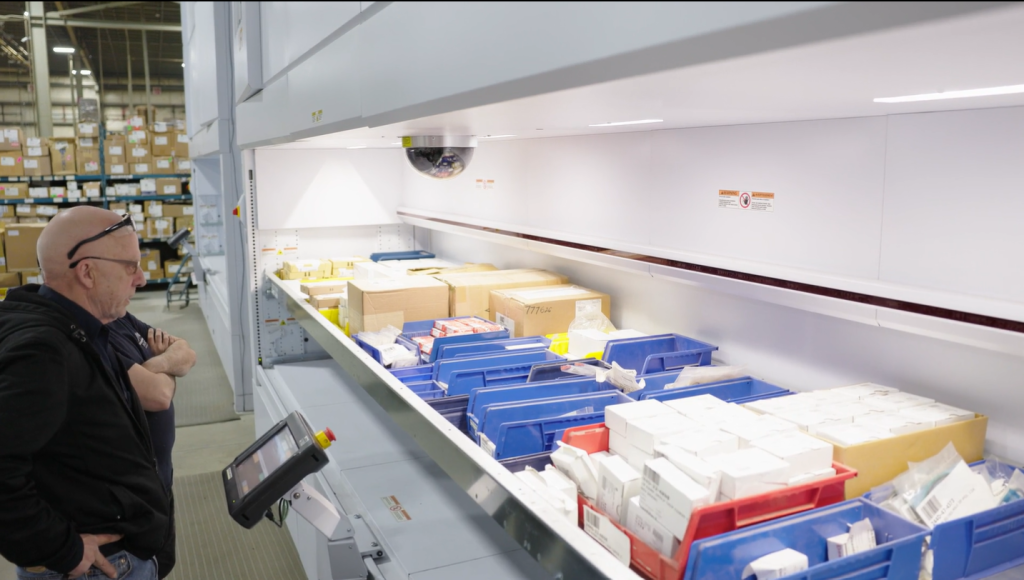 Jamesway operator retrieving spare parts from a Modula Vertical Lift Module